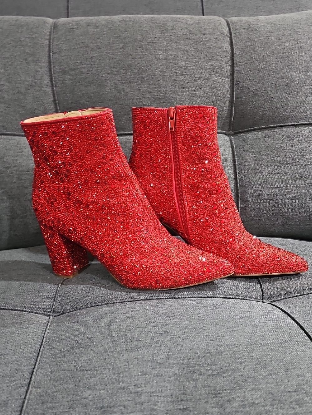 Betsy Johnson Candy Red Rhinestone Ankle Boots